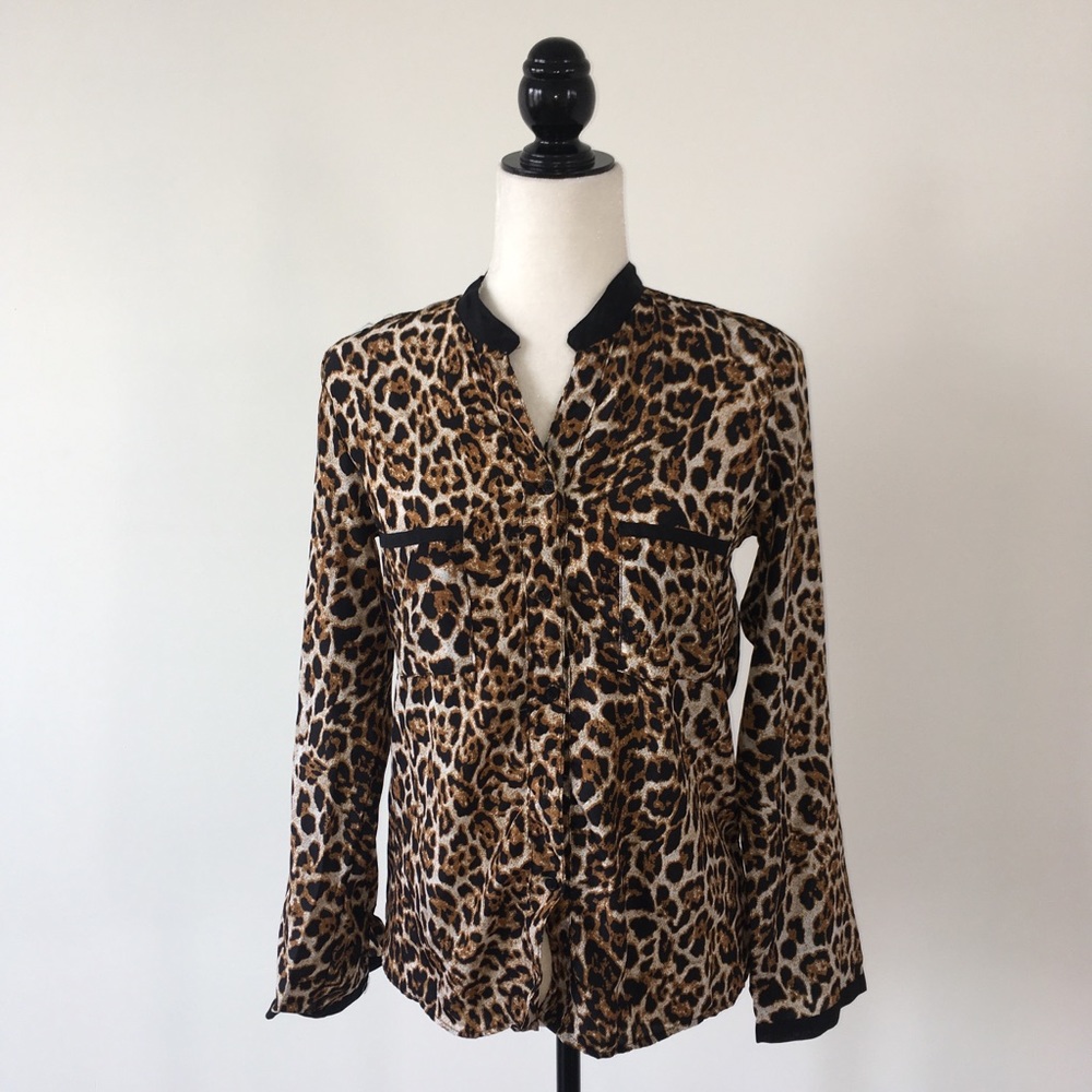 Black Leopard Print Button Down Blouse - image 5